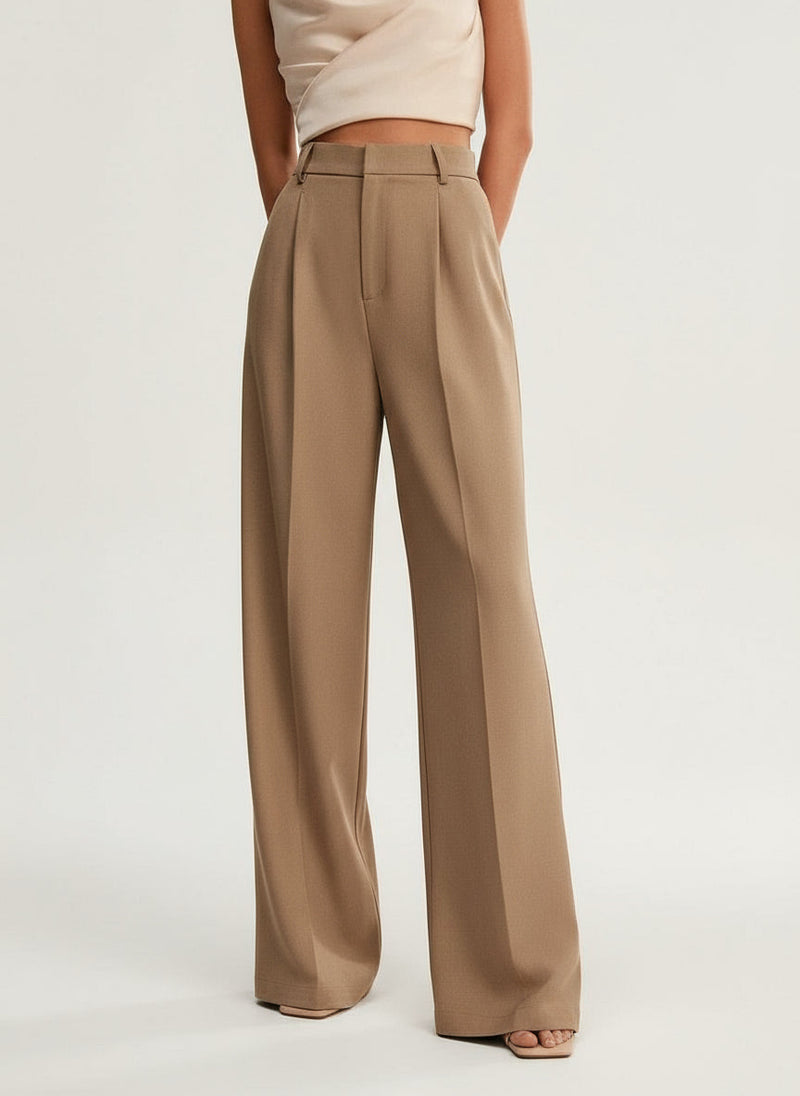 Neutral High Waist Wide Leg Trousers for Office and Smart-Casual Wear | Haven Collection 0
