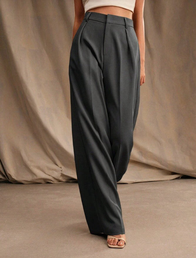 Neutral High Waist Wide Leg Trousers for Office and Smart-Casual Wear | Haven Collection 1