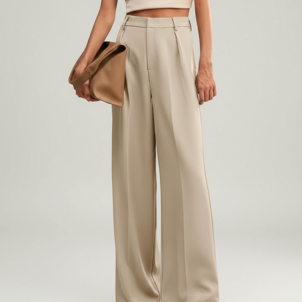 Neutral High Waist Wide Leg Trousers for Office and Smart-Casual Wear | Haven Collection 3