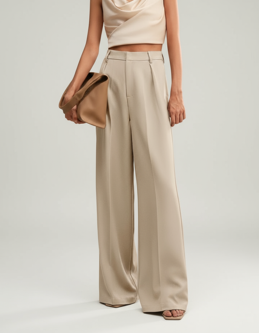 Neutral High Waist Wide Leg Trousers for Office and Smart-Casual Wear | Haven Collection 3