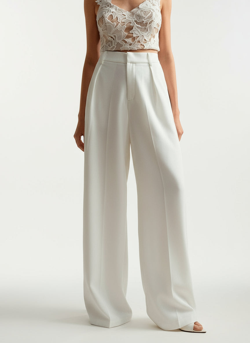 Neutral High Waist Wide Leg Trousers for Office and Smart-Casual Wear | Haven Collection 4