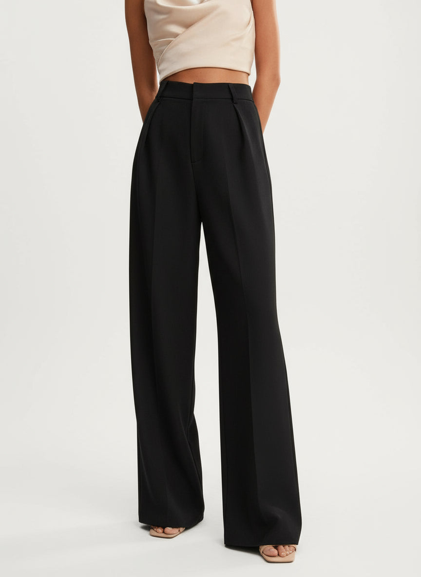 Neutral High Waist Wide Leg Trousers for Office and Smart-Casual Wear | Haven Collection 5