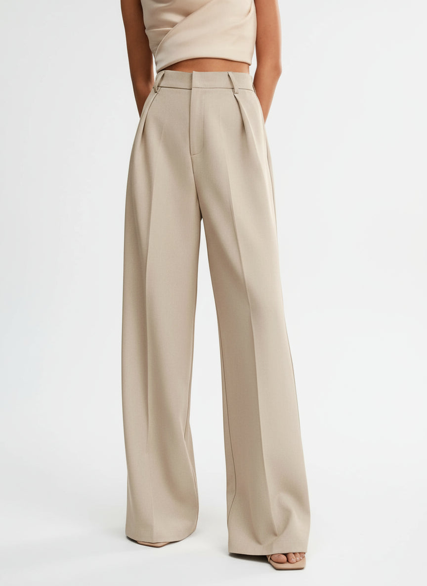 Neutral High Waist Wide Leg Trousers for Office and Smart-Casual Wear | Haven Collection 7