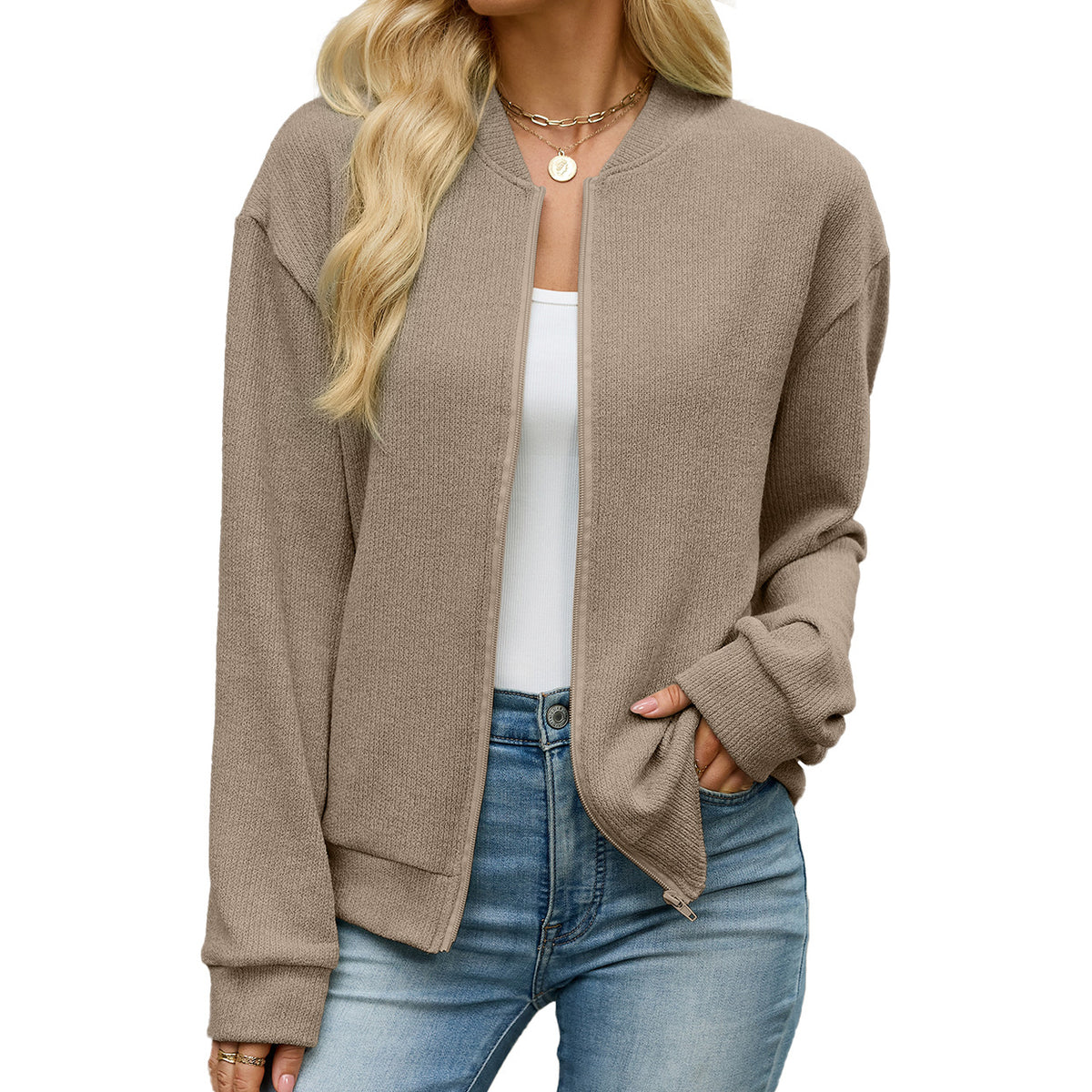 Women's Solid Sweatshirt Jacket | Loose Fit Casual Zipper Top