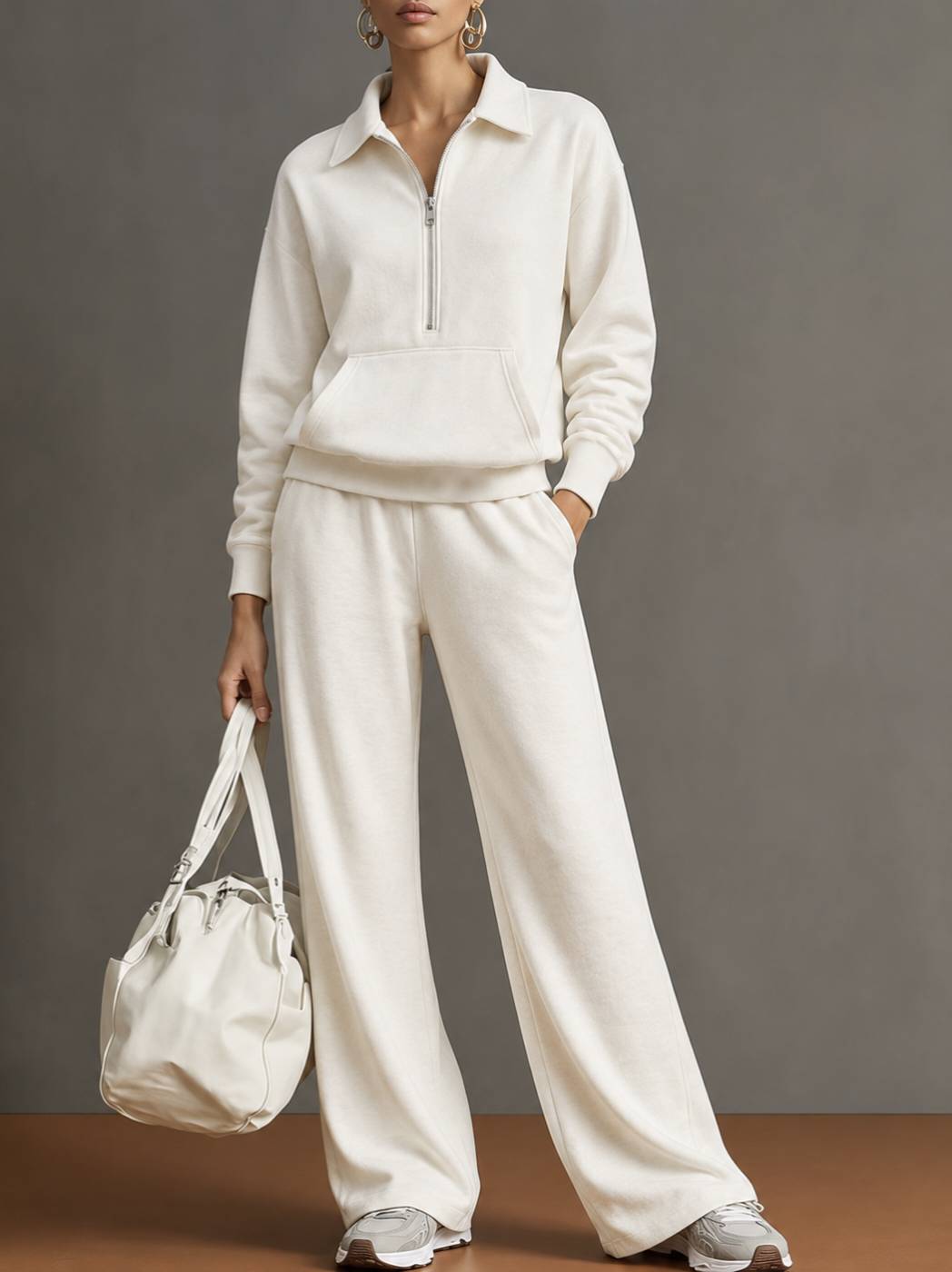 Women's Solid Zip Sweatshirt Tracksuit | Casual Oversized Autumn Set
