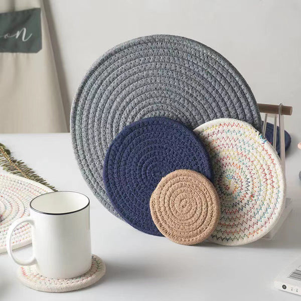 Handwoven Cotton Round Hot Pads