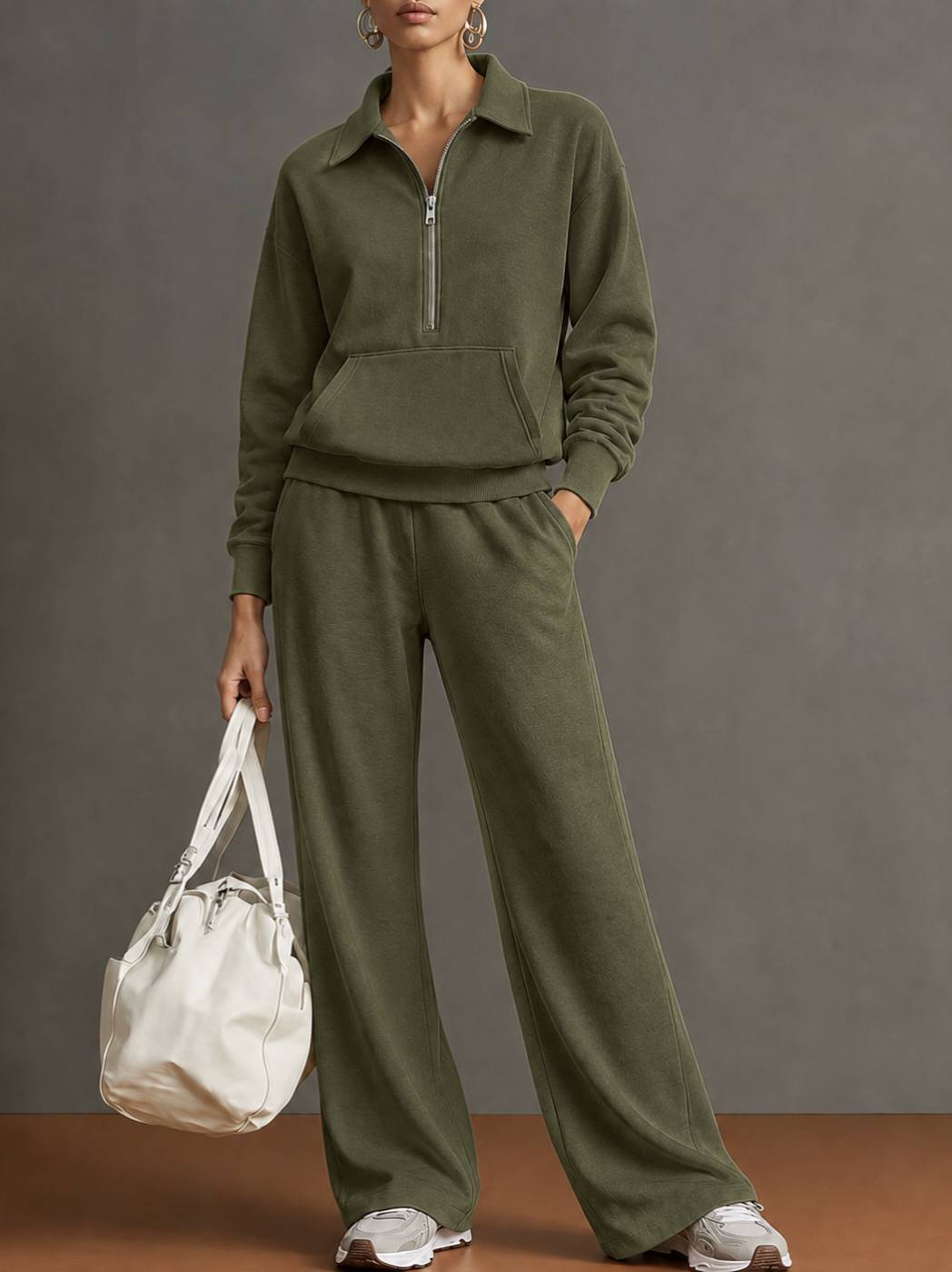 Women's Solid Zip Sweatshirt Tracksuit | Casual Oversized Autumn Set