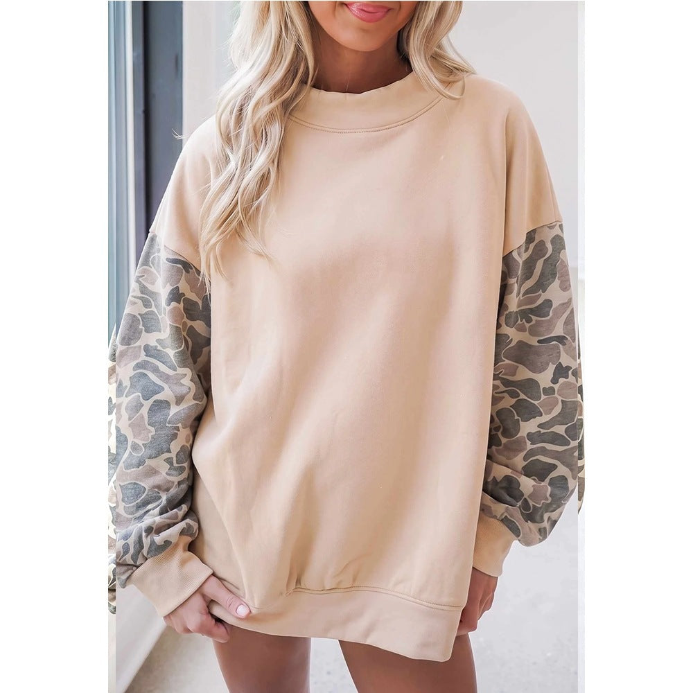 Women's Camouflage Fleece Sweatshirt | Loose Mock-Neck Winter Pullover