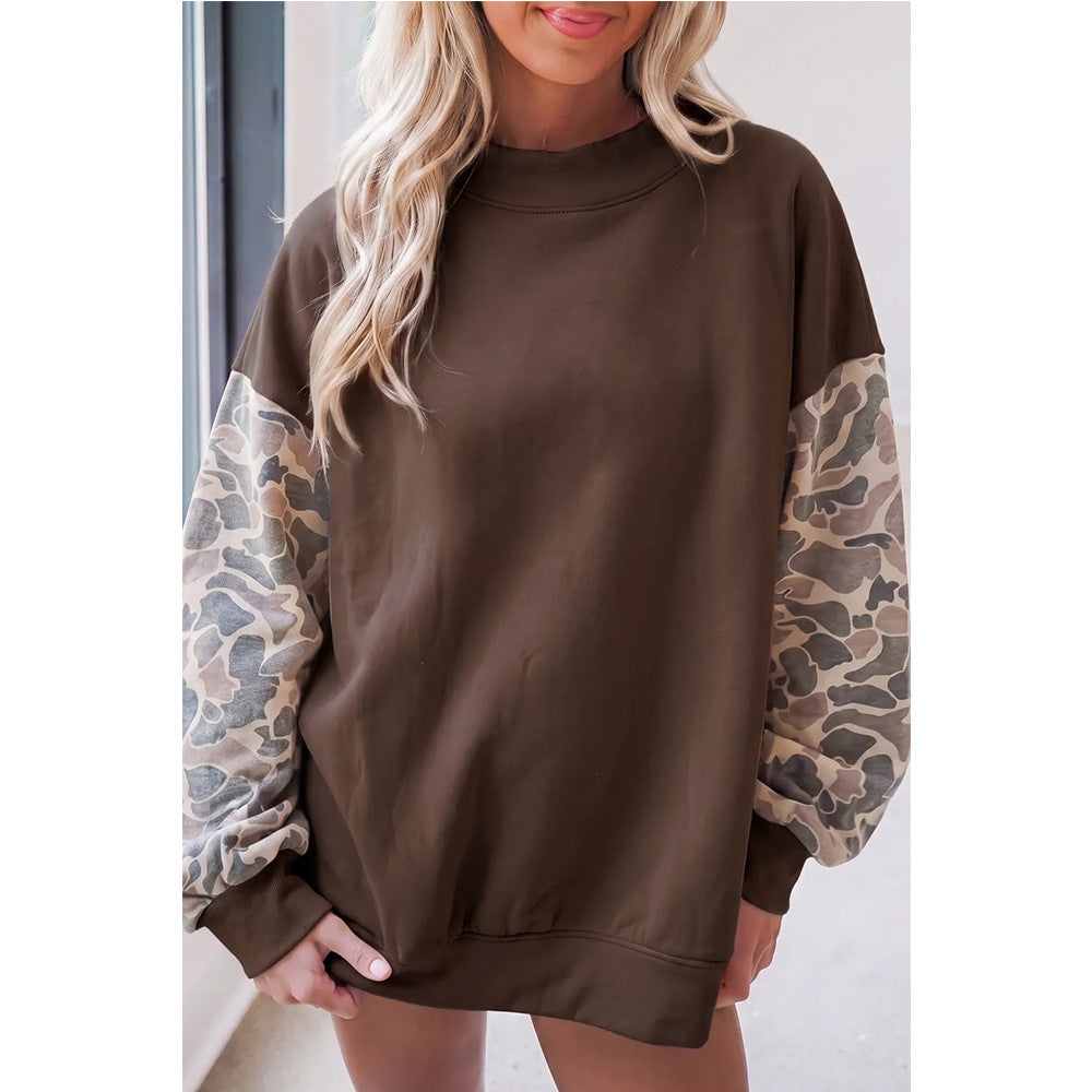 Women's Camouflage Fleece Sweatshirt | Loose Mock-Neck Winter Pullover