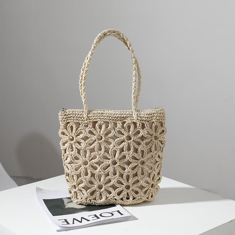 Floral Cutout Straw Clutch – Handwoven Botanical Artisan Bag