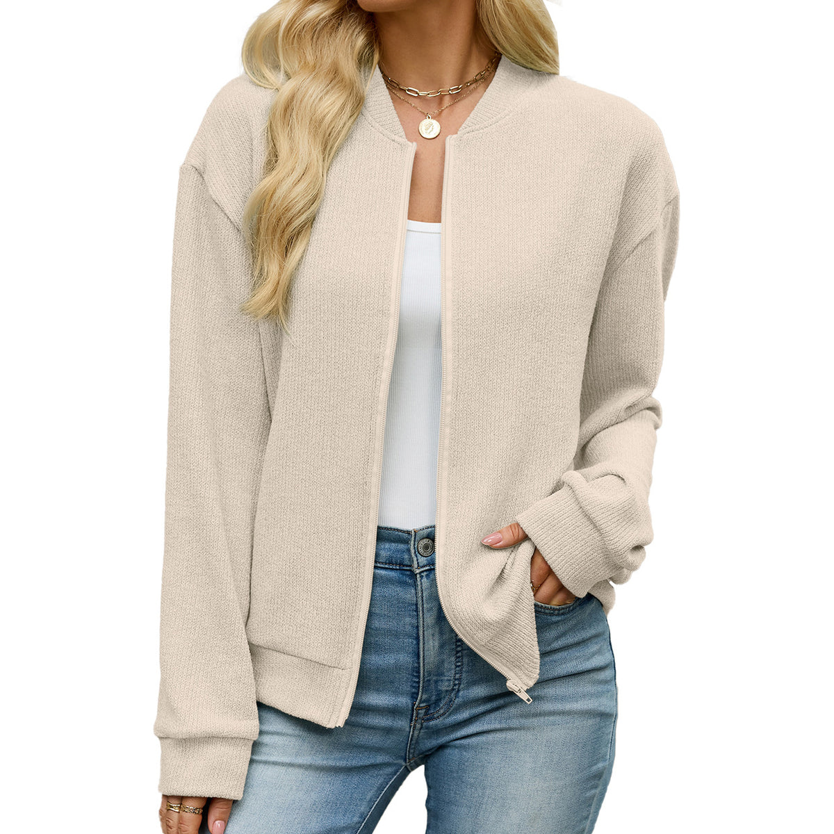 Women's Solid Sweatshirt Jacket | Loose Fit Casual Zipper Top