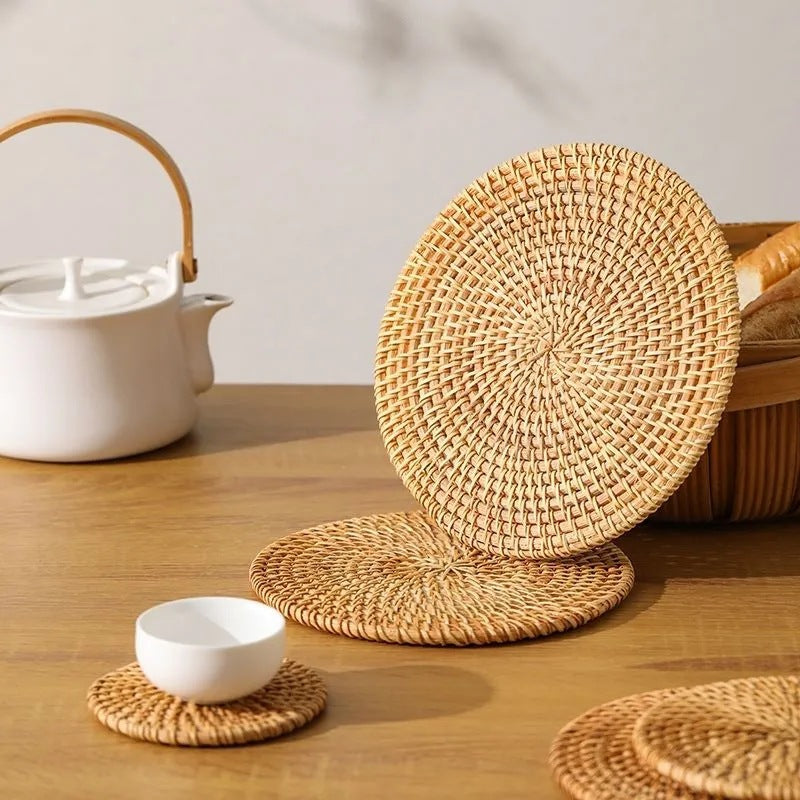 Artisan Woven Rattan Trivets – Natural Heat-Resistant Table Protectors
