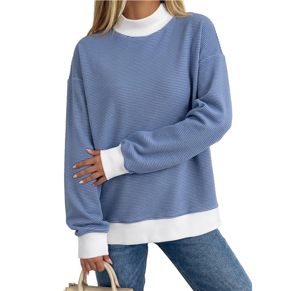 Women's Striped Autumn Top | Loose-Fit Brushed Long-Sleeve Shirt