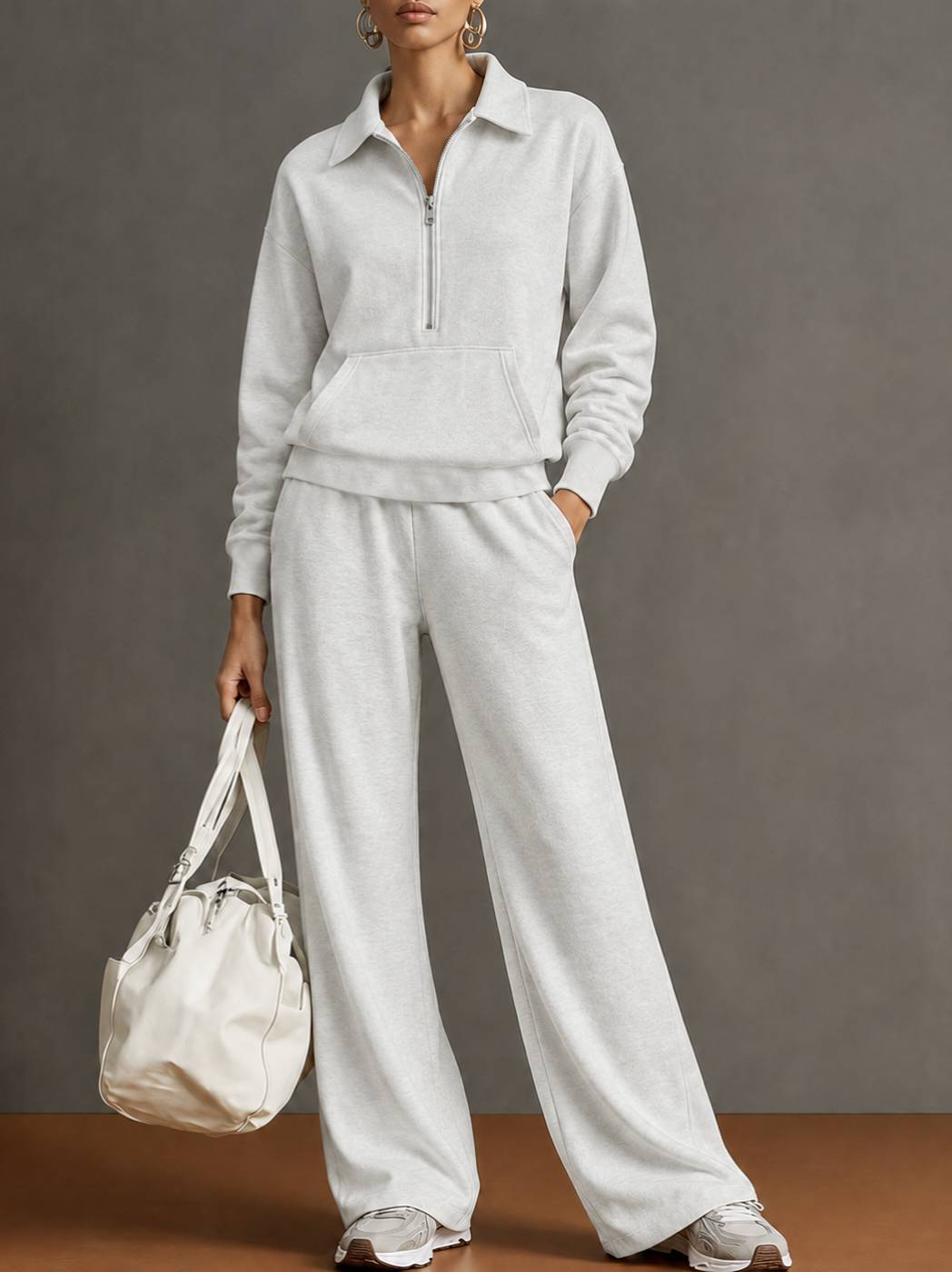 Women's Solid Zip Sweatshirt Tracksuit | Casual Oversized Autumn Set