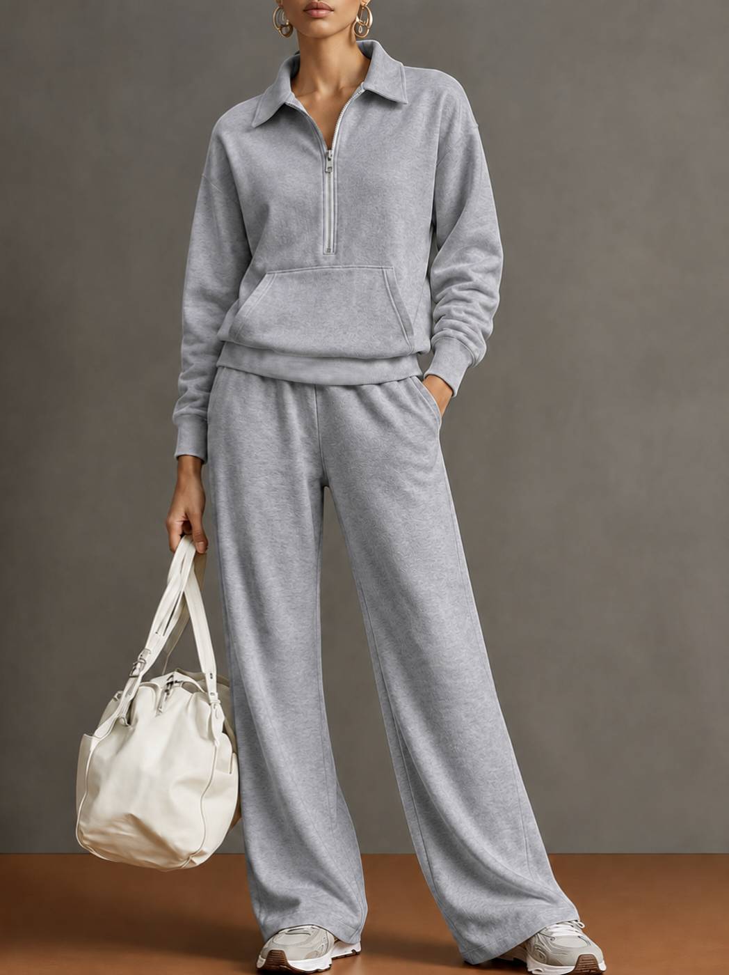 Women's Solid Zip Sweatshirt Tracksuit | Casual Oversized Autumn Set