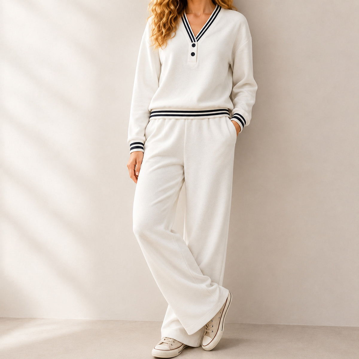 Women's Knitted Autumn Pant Set | Loose V-Neck Two-Piece Tracksuit