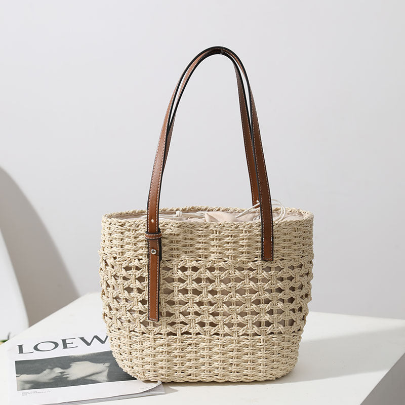 Handwoven Openwork Straw Tote – Breathable & Bohemian Summer Essential