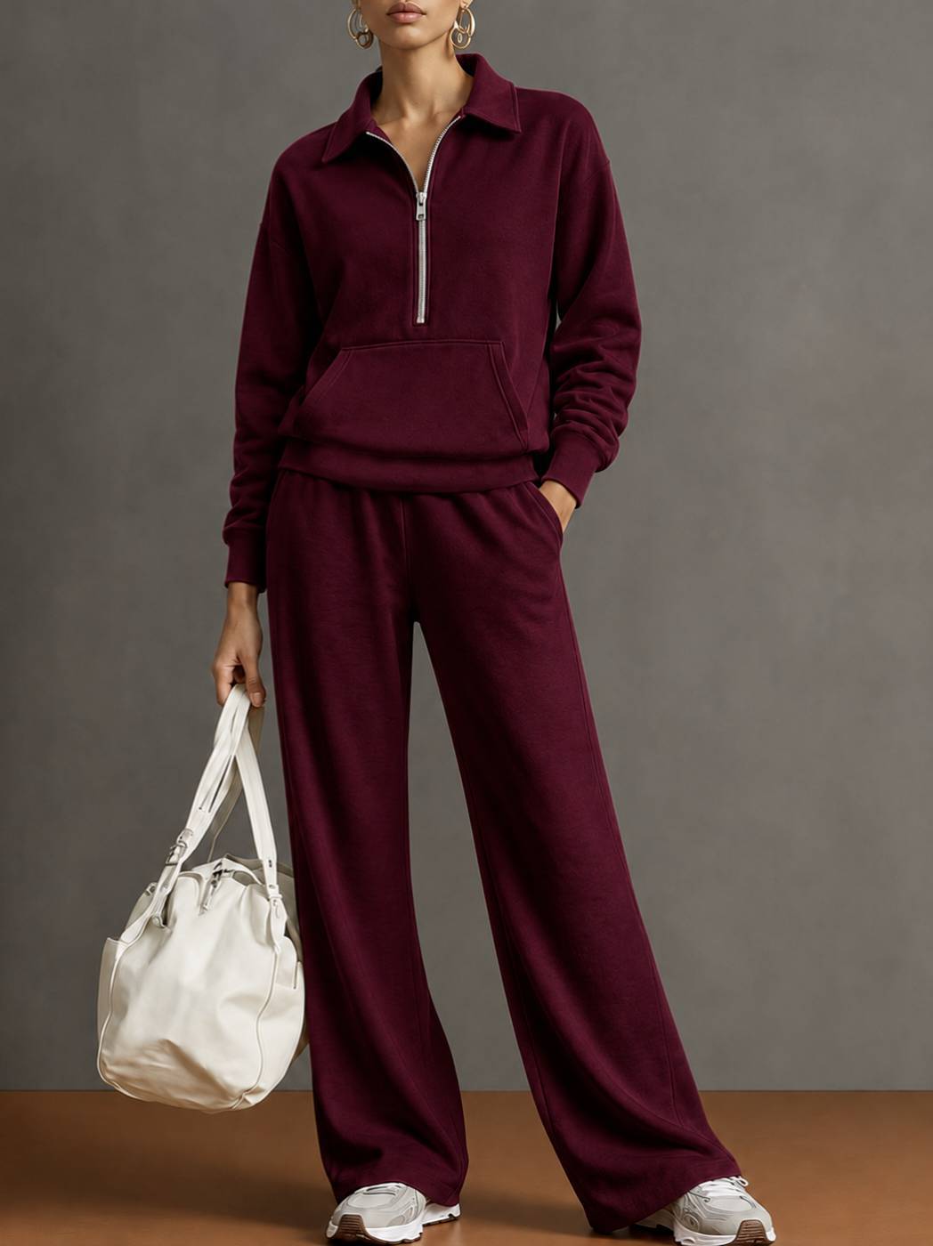 Women's Solid Zip Sweatshirt Tracksuit | Casual Oversized Autumn Set