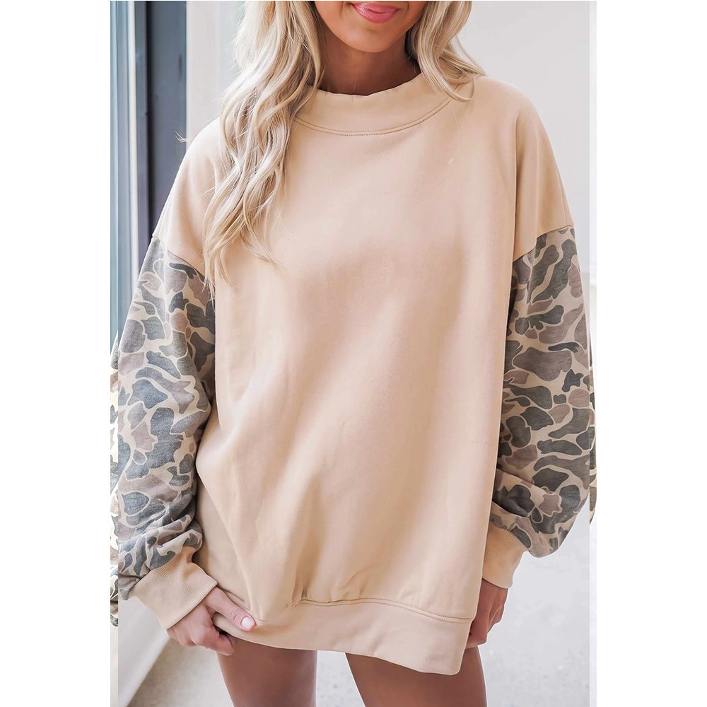 Women's Camouflage Fleece Sweatshirt | Loose Mock-Neck Winter Pullover