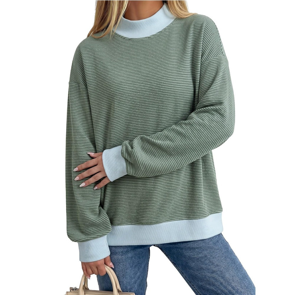 Women's Striped Autumn Top | Loose-Fit Brushed Long-Sleeve Shirt