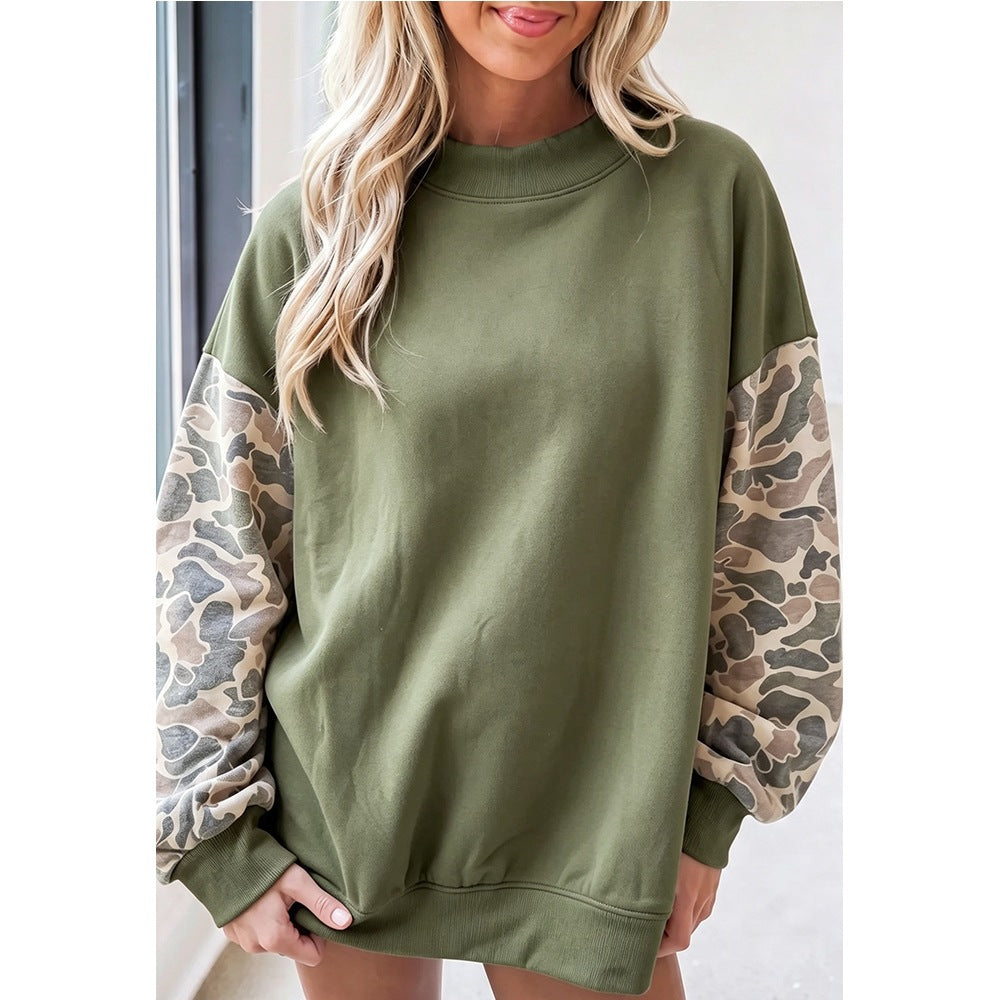 Women's Camouflage Fleece Sweatshirt | Loose Mock-Neck Winter Pullover