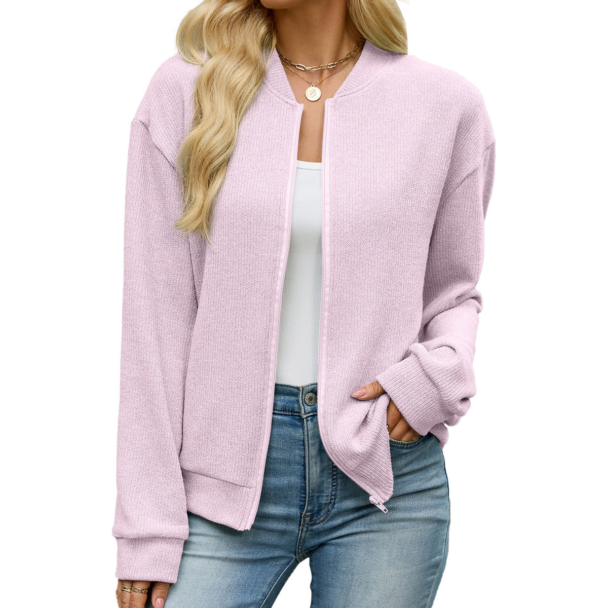 Women's Solid Sweatshirt Jacket | Loose Fit Casual Zipper Top