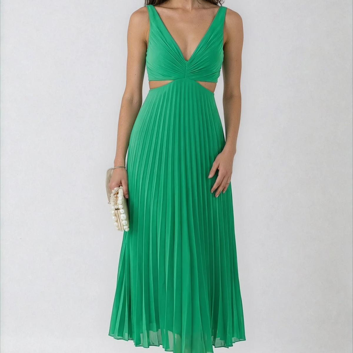 Marina | Pleated Maxi Dress with V-Neckline