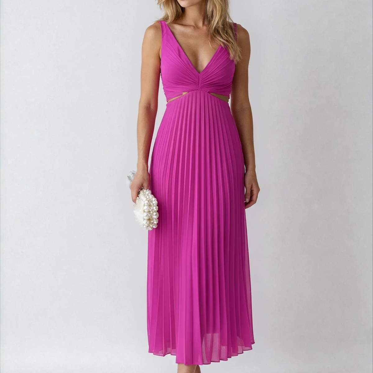 Marina | Pleated Maxi Dress with V-Neckline