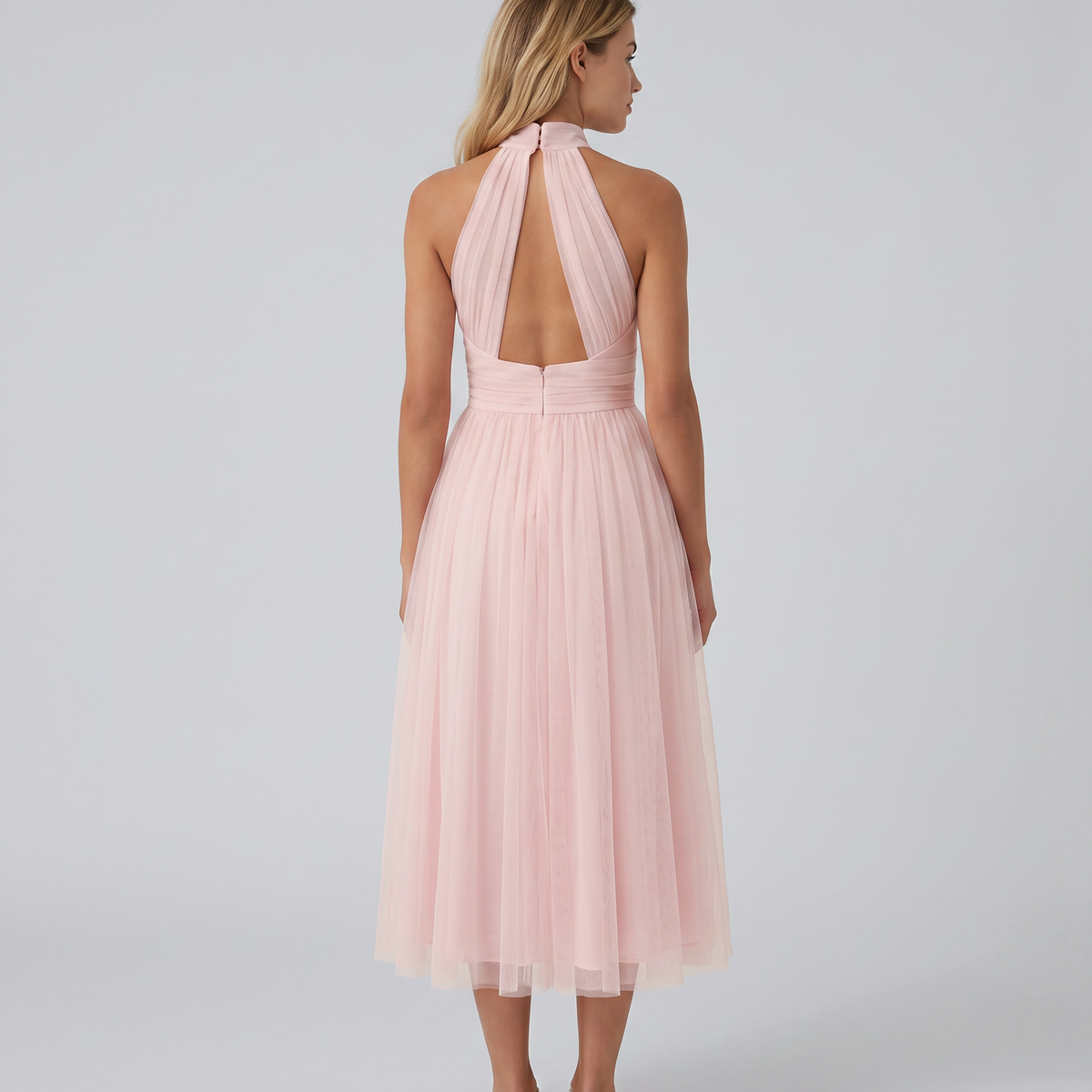 Paul | Midi Dress with Gathered Halter Neck and Fitted Waist