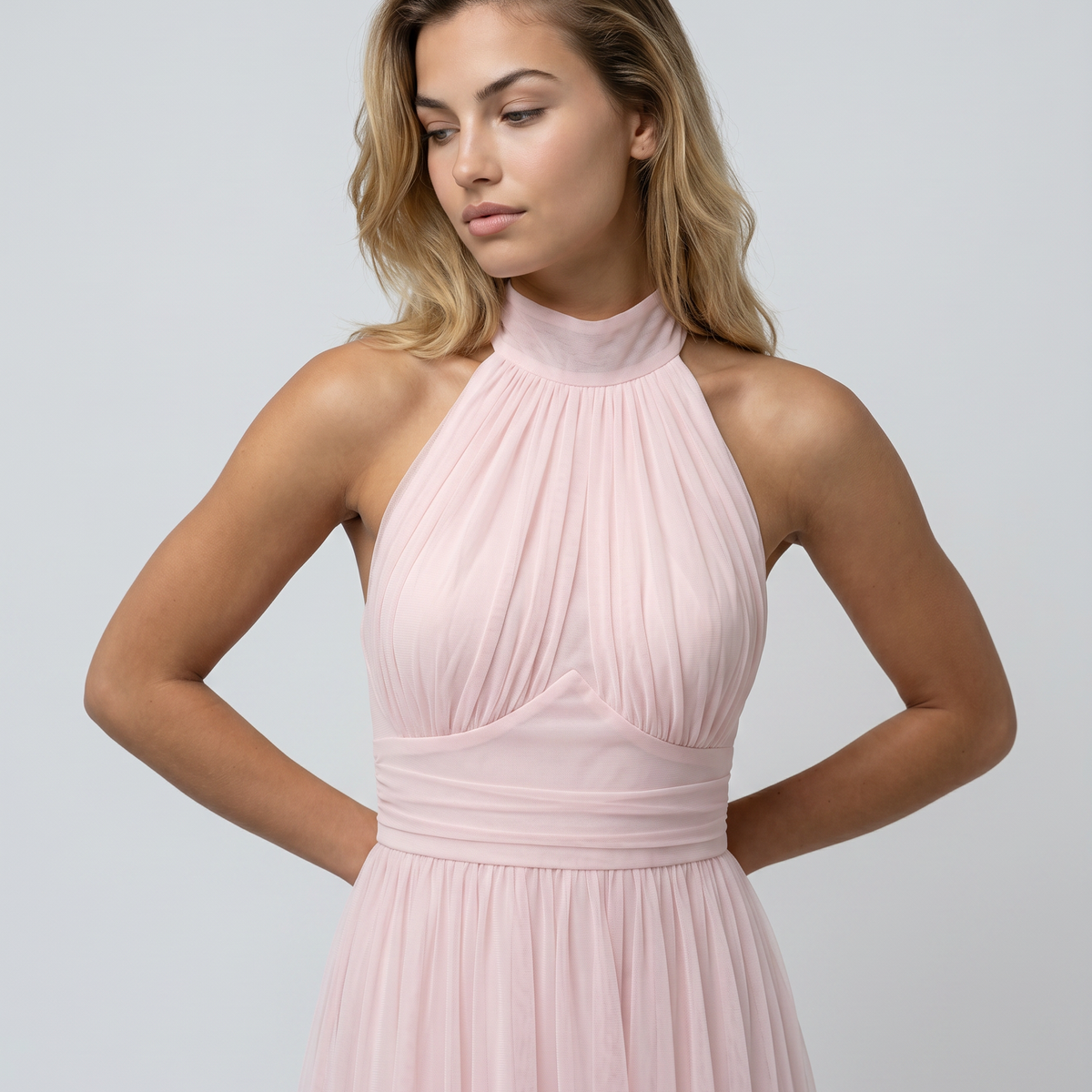 Paul | Midi Dress with Gathered Halter Neck and Fitted Waist