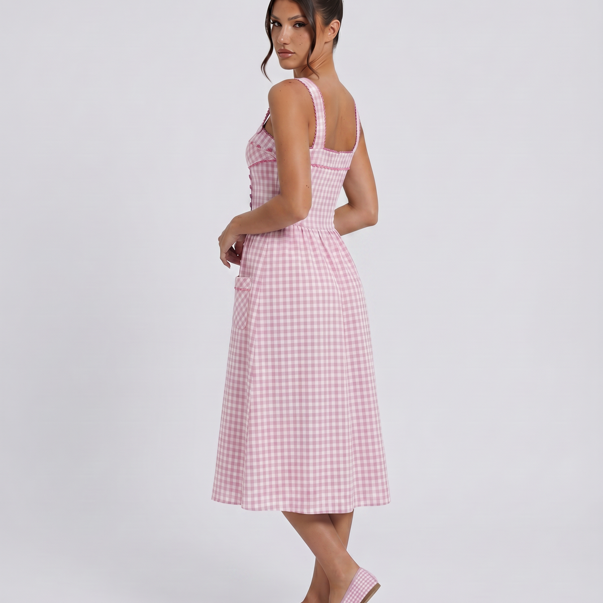 Arixa | Midi Dress with Square Neck and Front Pockets