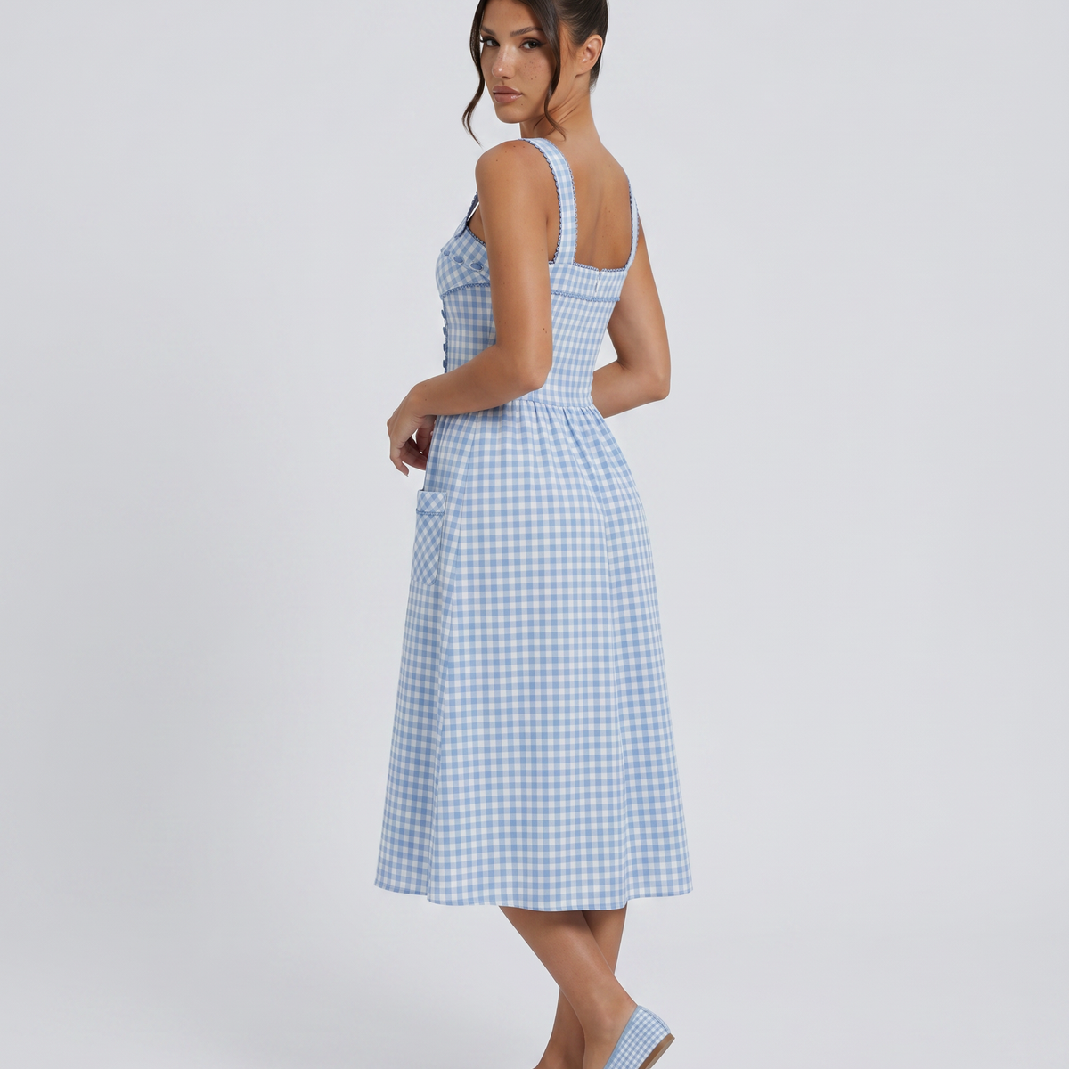 Arixa | Midi Dress with Square Neck and Front Pockets