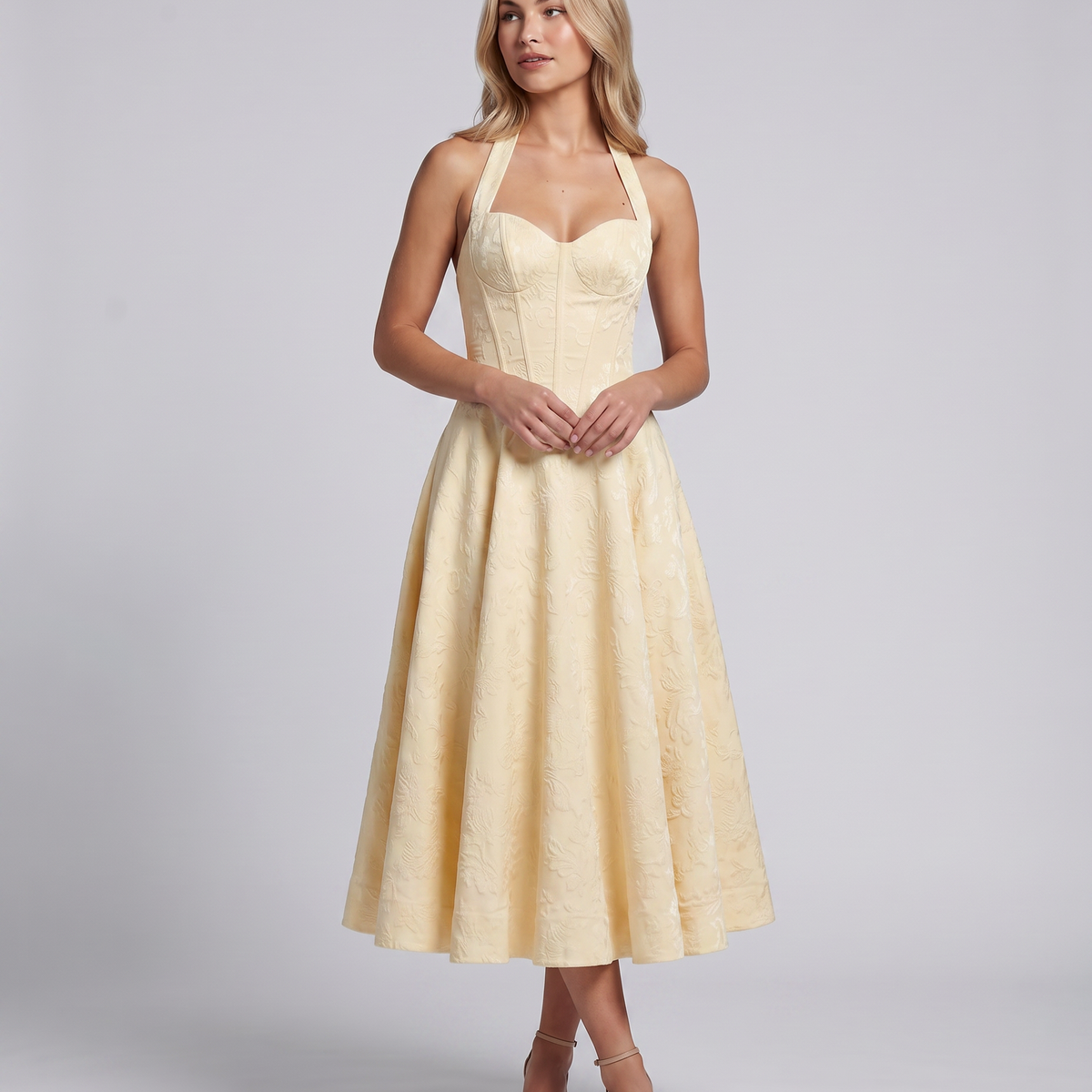 Kate | Midi Dress with Halter Neck and Corset Bodice
