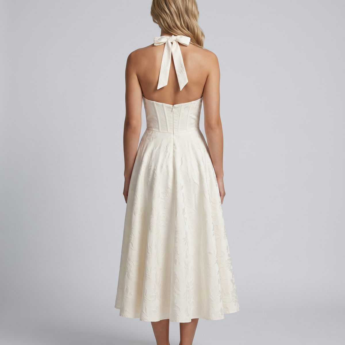 Kate | Midi Dress with Halter Neck and Corset Bodice