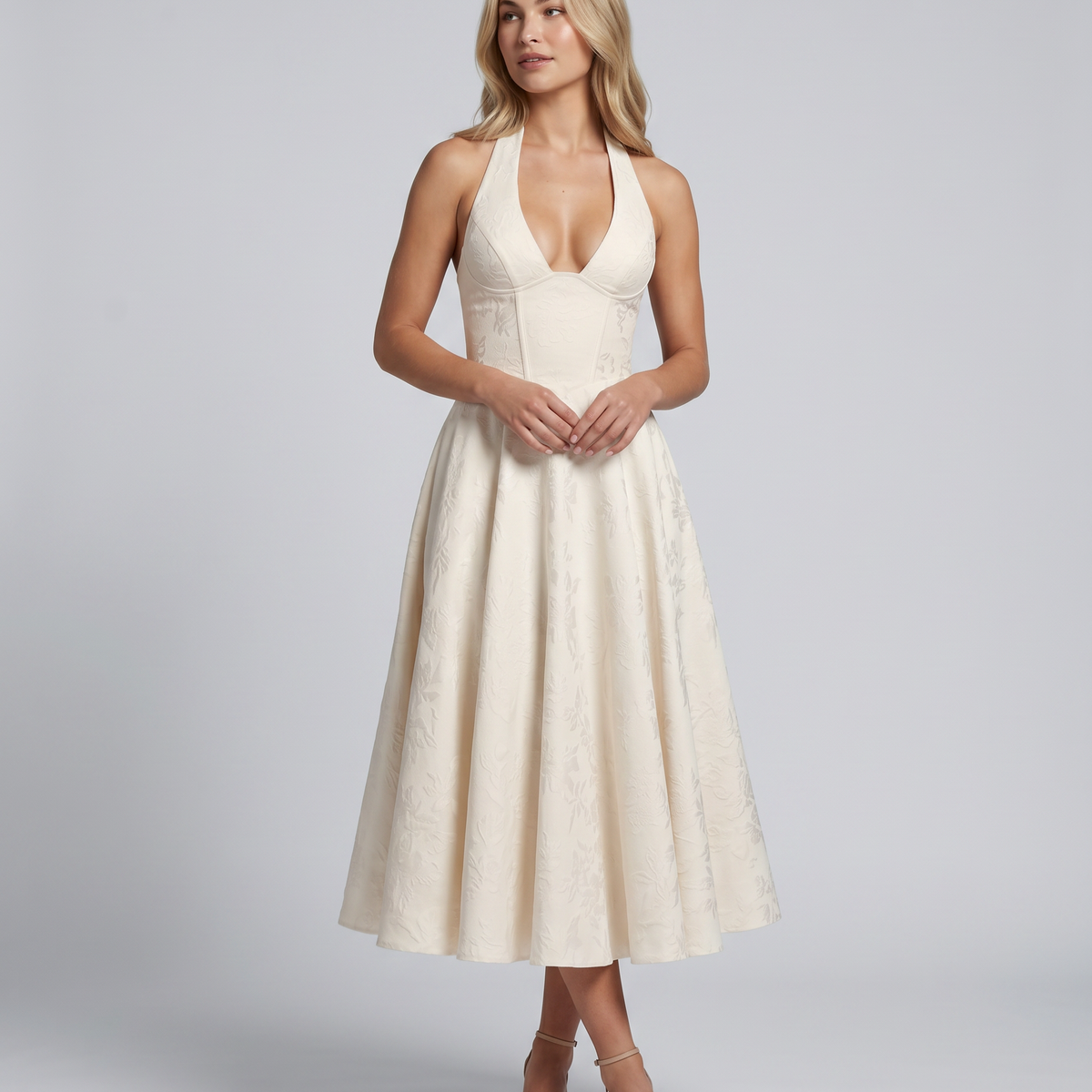 Kate | Midi Dress with Halter Neck and Corset Bodice