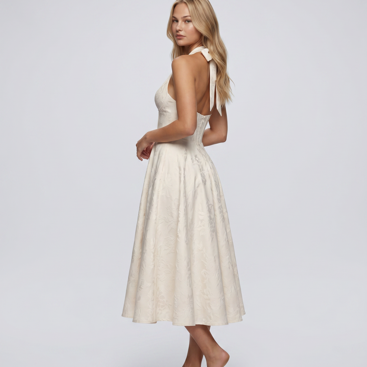 Kate | Midi Dress with Halter Neck and Corset Bodice