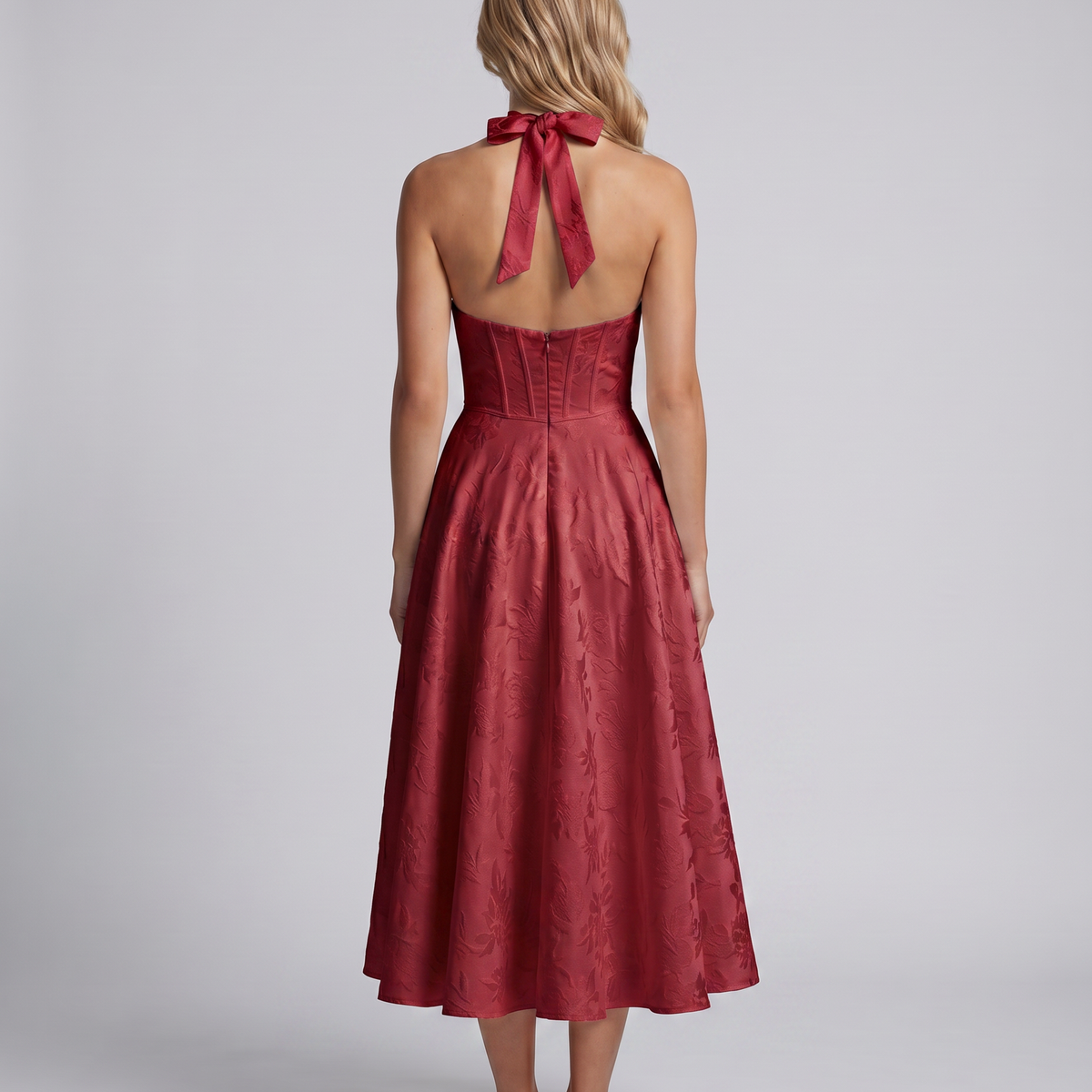 Kate | Midi Dress with Halter Neck and Corset Bodice