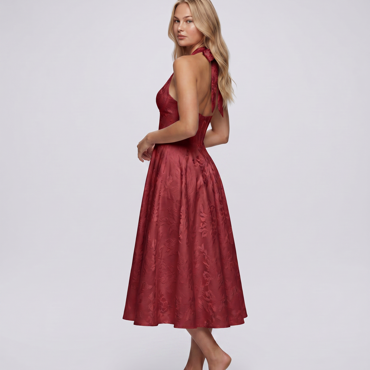 Kate | Midi Dress with Halter Neck and Corset Bodice
