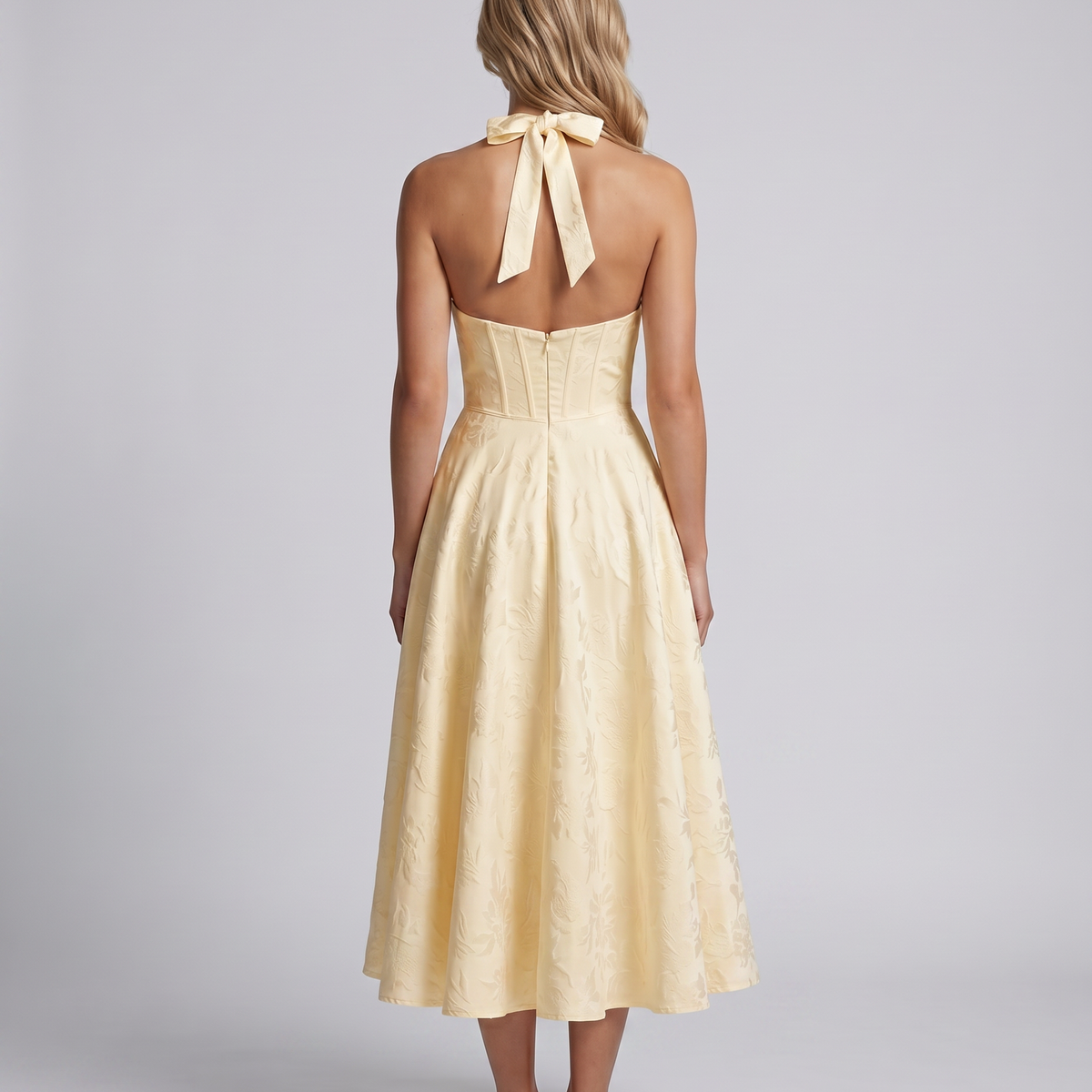 Kate | Midi Dress with Halter Neck and Corset Bodice