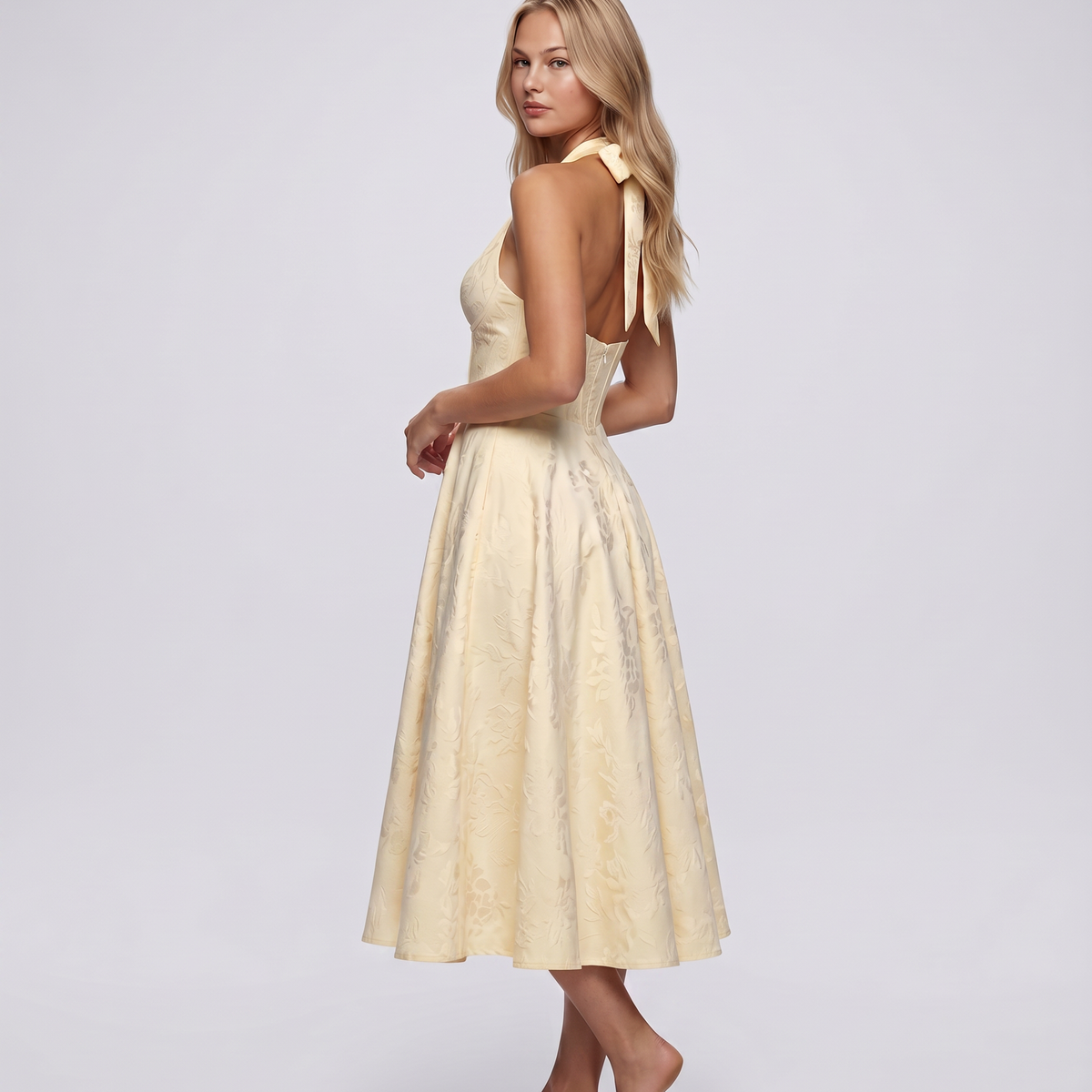 Kate | Midi Dress with Halter Neck and Corset Bodice