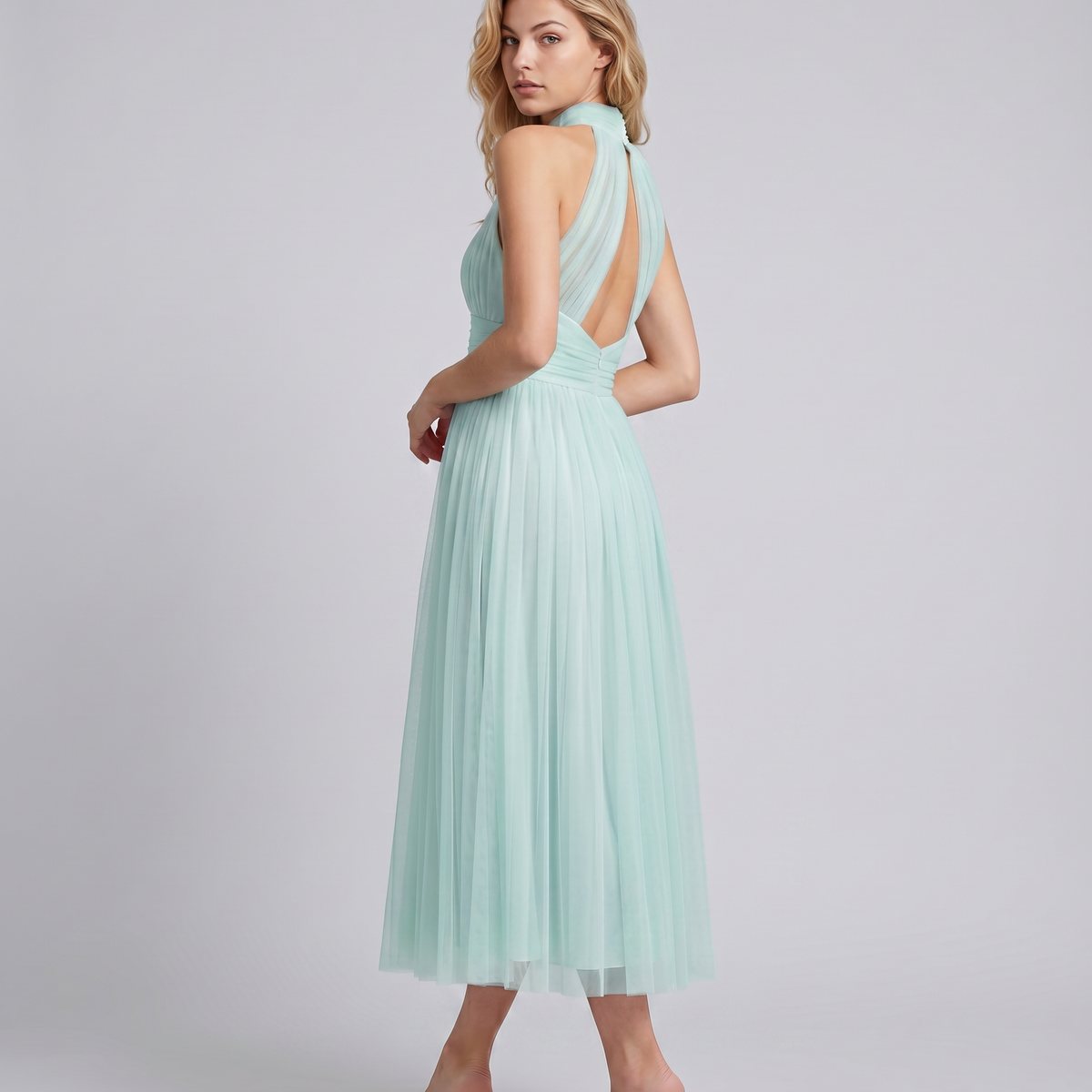 Orlena | Midi Dress with Pleated Halter Neck