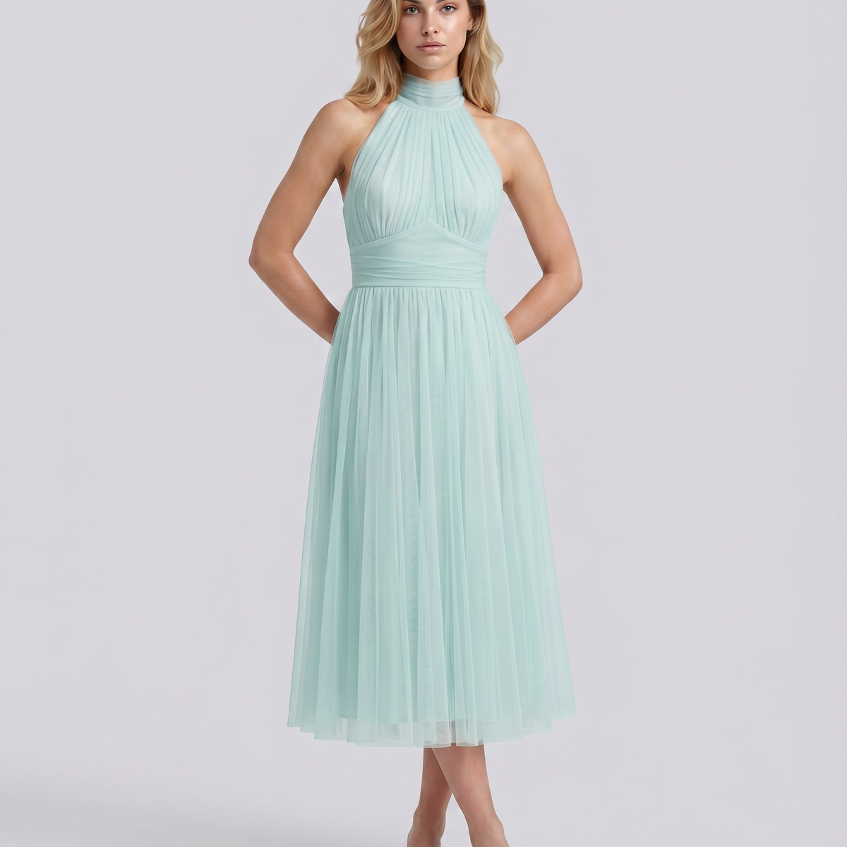 Orlena | Midi Dress with Pleated Halter Neck
