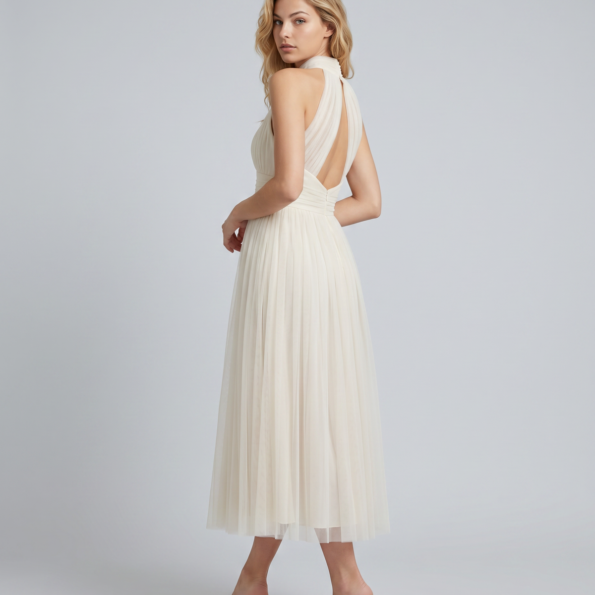 Orlena | Midi Dress with Pleated Halter Neck