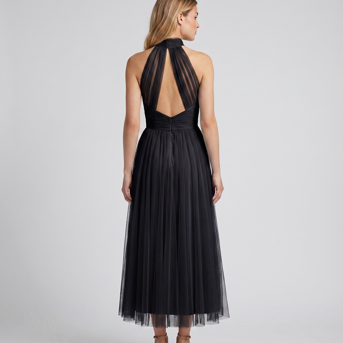 Orlena | Midi Dress with Pleated Halter Neck