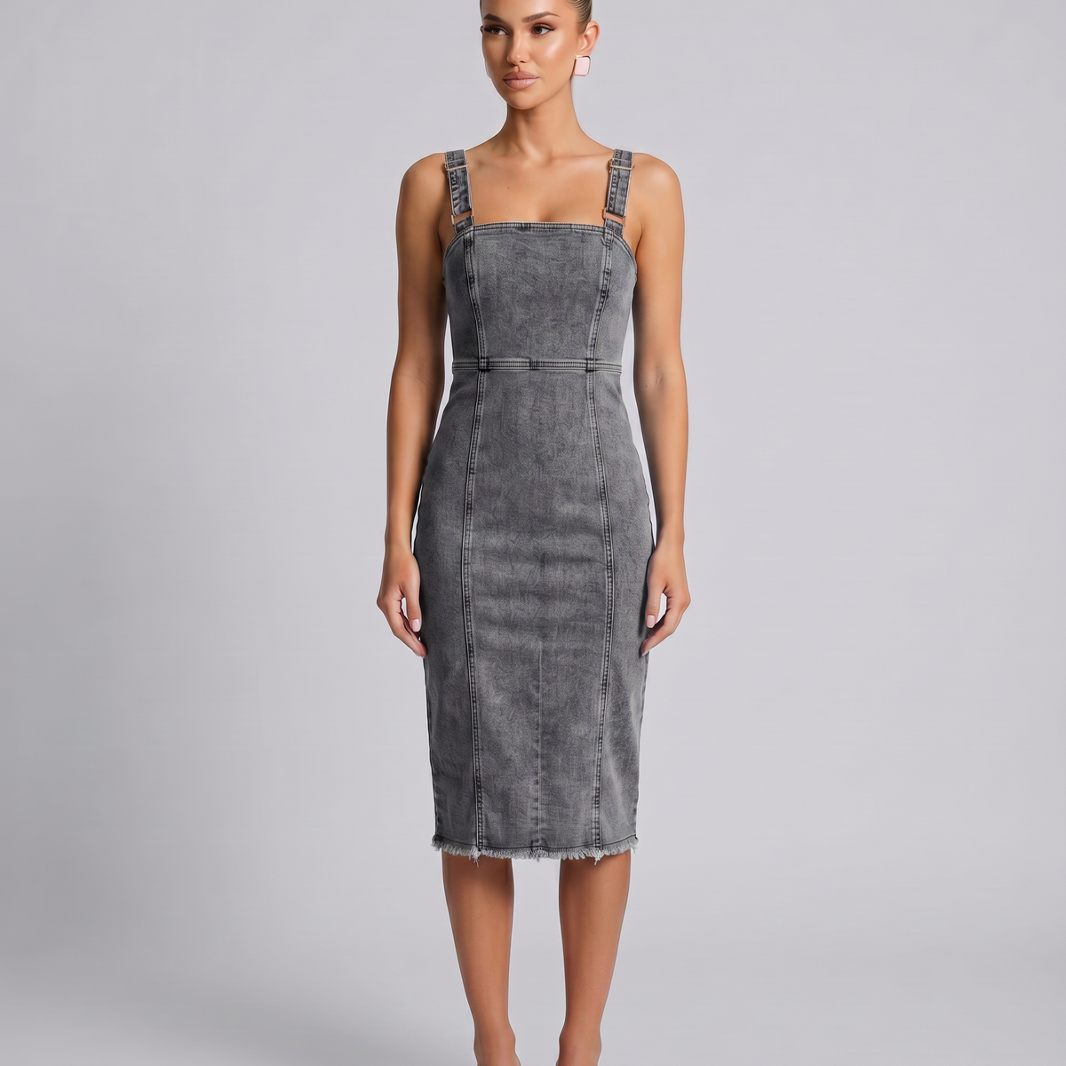 Adela | Midi Dress with Square Neck and Adjustable Straps