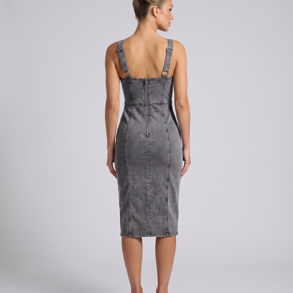 Adela | Midi Dress with Square Neck and Adjustable Straps