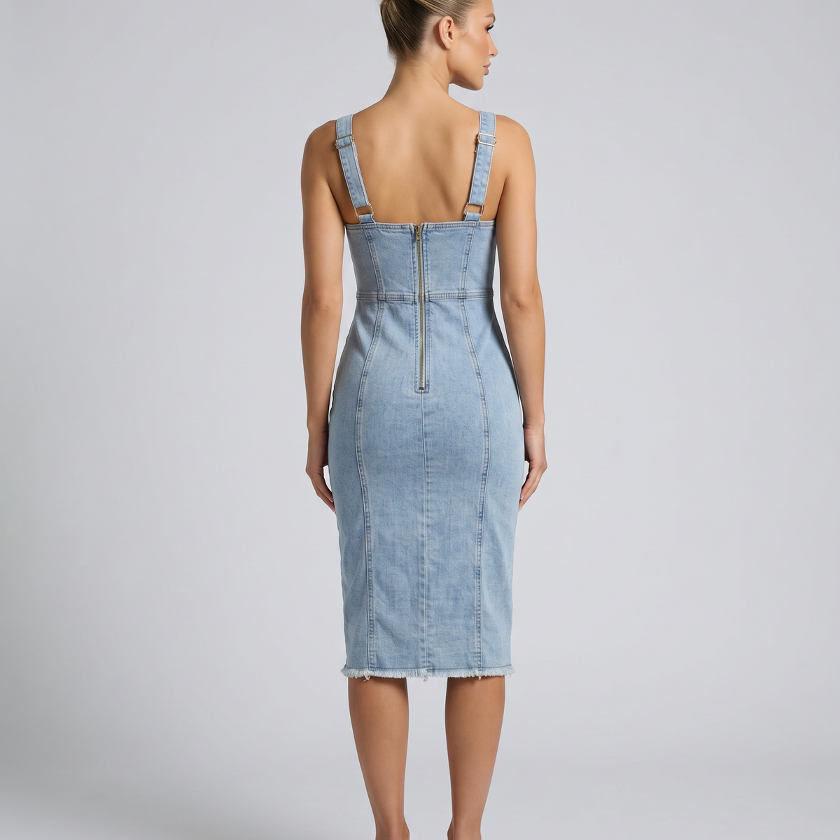 Adela | Midi Dress with Square Neck and Adjustable Straps