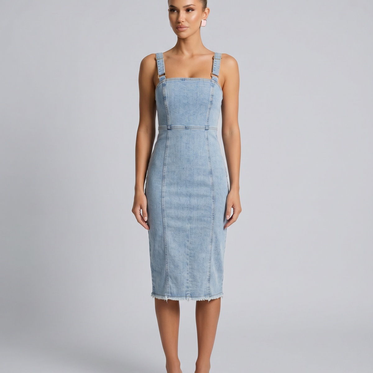 Adela | Midi Dress with Square Neck and Adjustable Straps