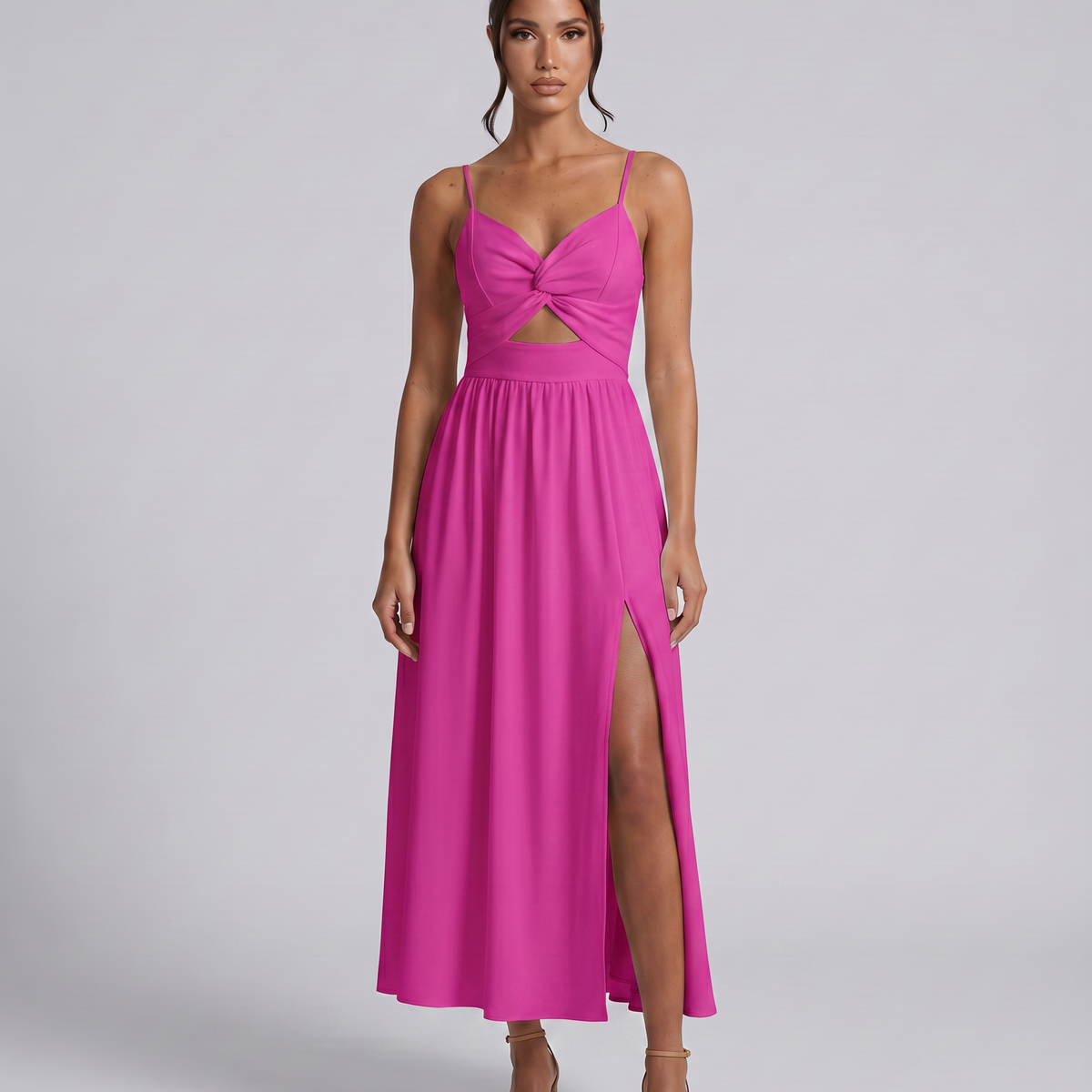 Shauna | Midi Dress with Twist Front and Side Slit