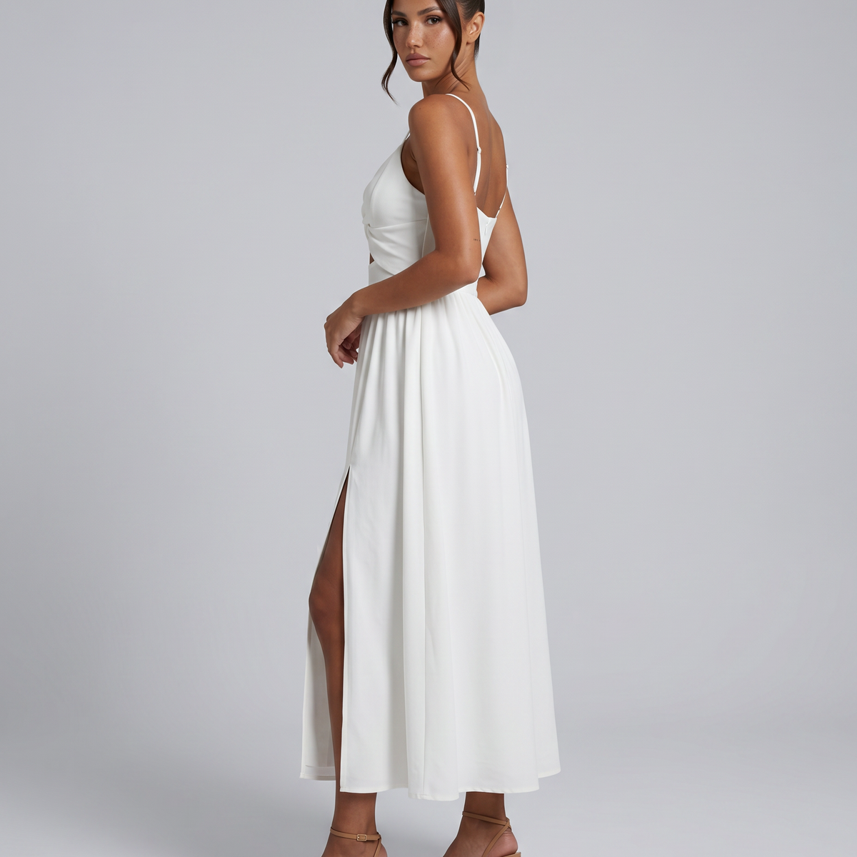 Shauna | Midi Dress with Twist Front and Side Slit
